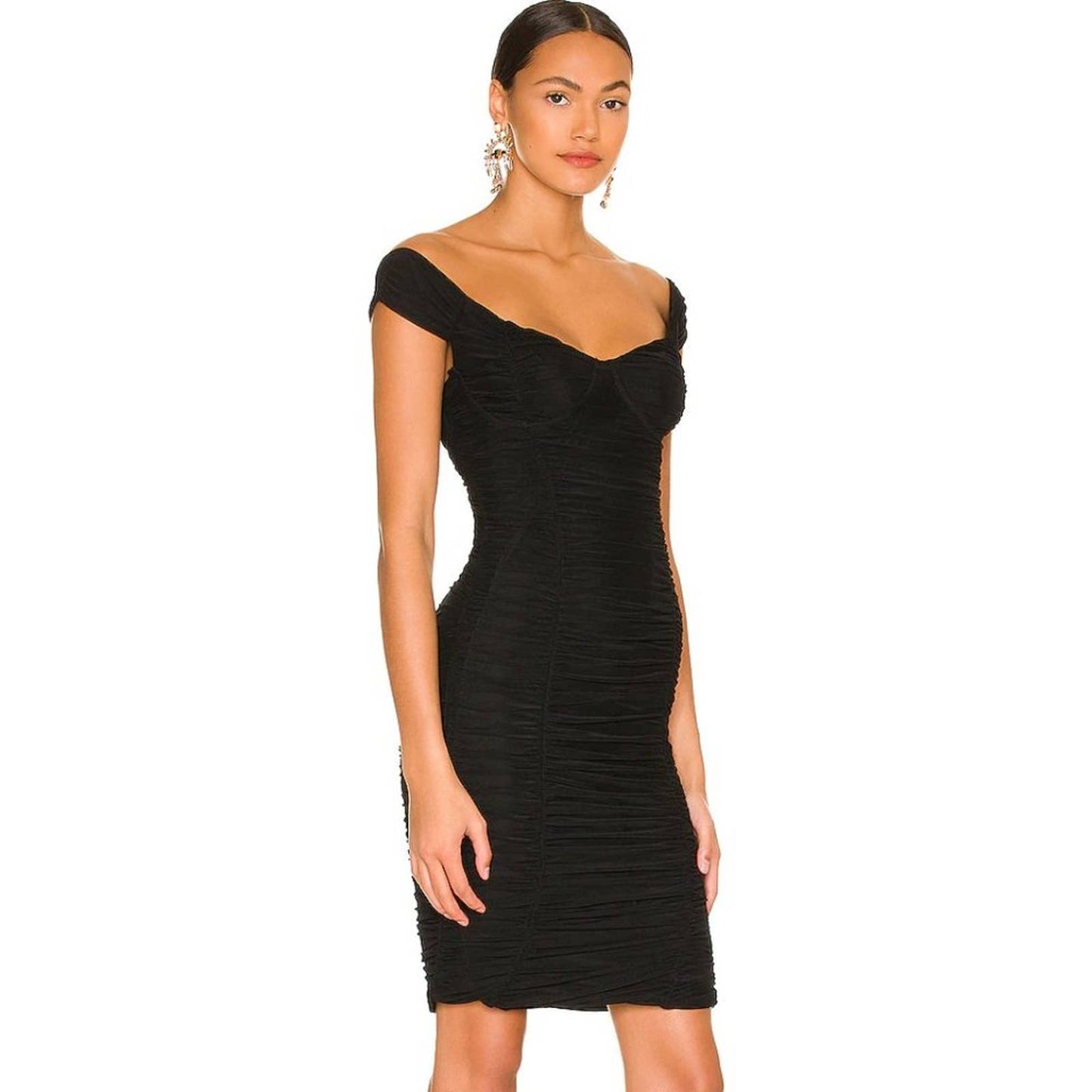 NEW ASTR the Label Bradbury Dress XS Black Mini Midi Cocktail Off Shoulder