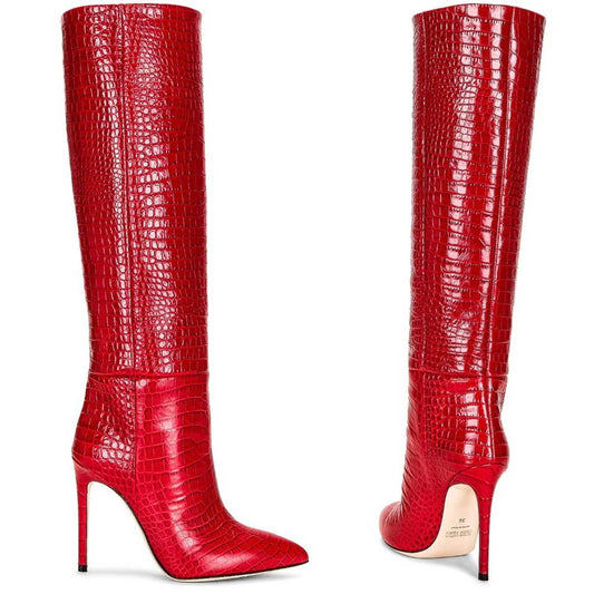 Paris Texas Embossed Croco 105 Stiletto High Boot Lipstick Red Snake Croc 36 6