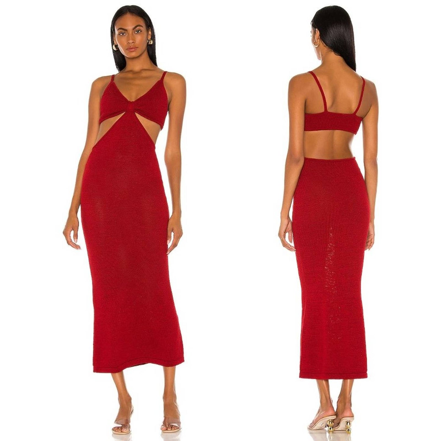 NEW Cult Gaia Serita Knit Dress in Begonia Red Midi Maxi Medium M