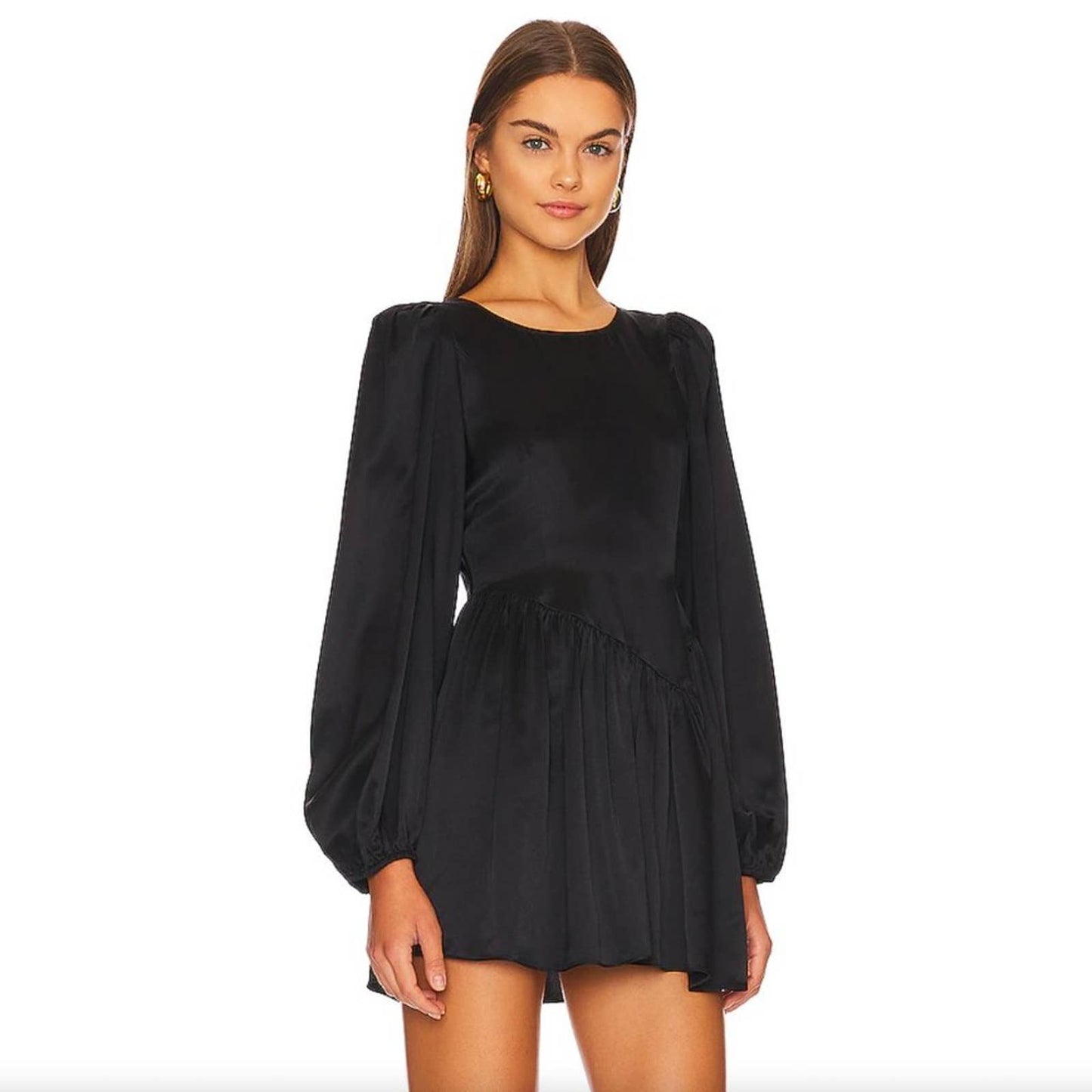 NEW LoveShackFancy Garcia Mini Dress Black Satin Long Sleeve 8 Love Shack Fancy