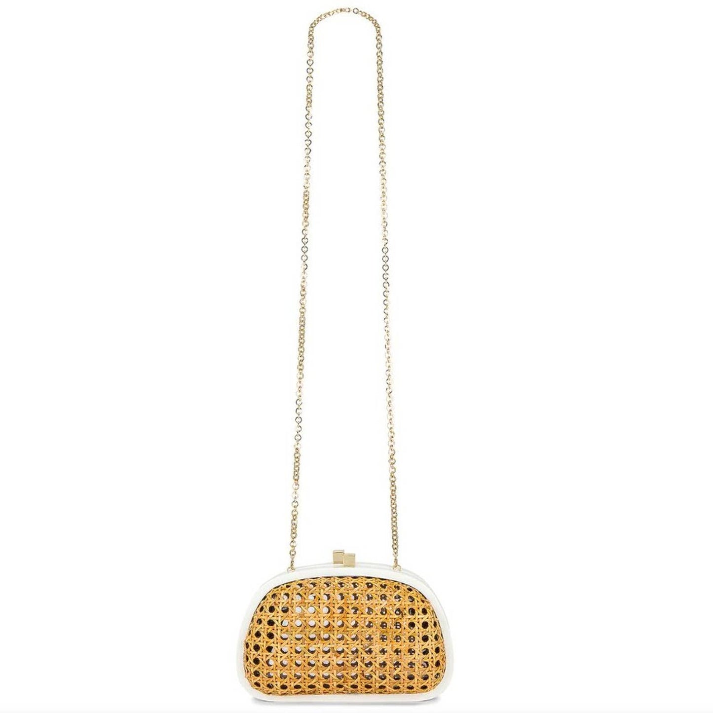 Serpui Mia Clutch in White & Brown Straw Crossbody Chain Bag