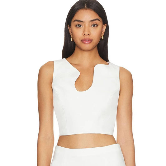 NEW Amanda Uprichard X Revolve Puzzle Sleeveless Crop Top in Ivory White Large L