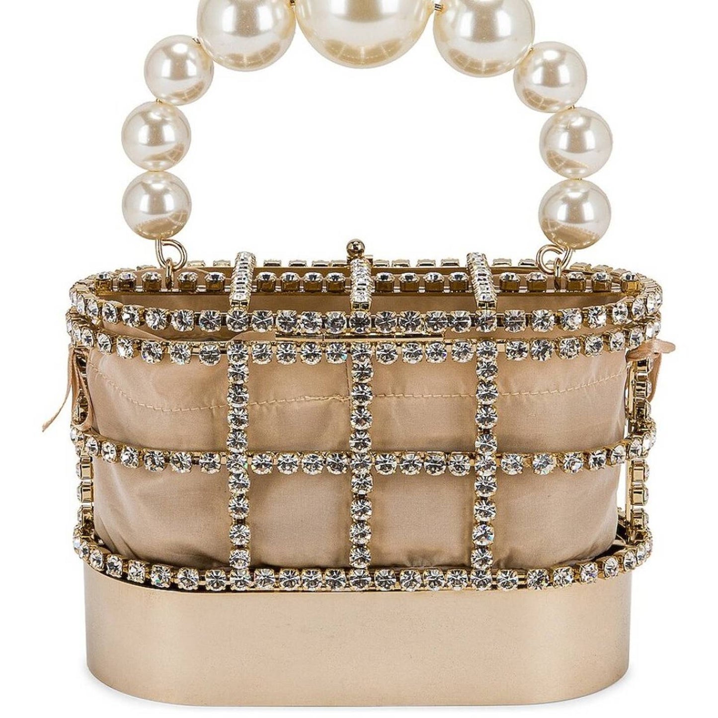 NEW Rosantica Holli Hide And Seek Bag in Gold With Crystals & Pearls Beige Tan