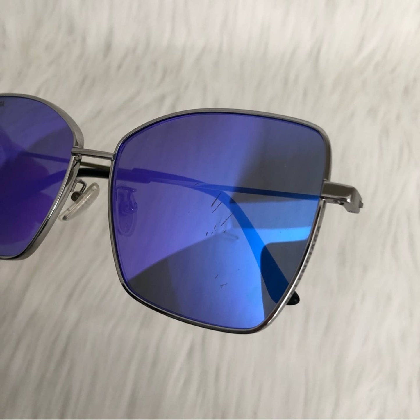 Balenciaga Trim Square Sunglasses in Ruthenium Blue Silver Oversized Sun Glasses