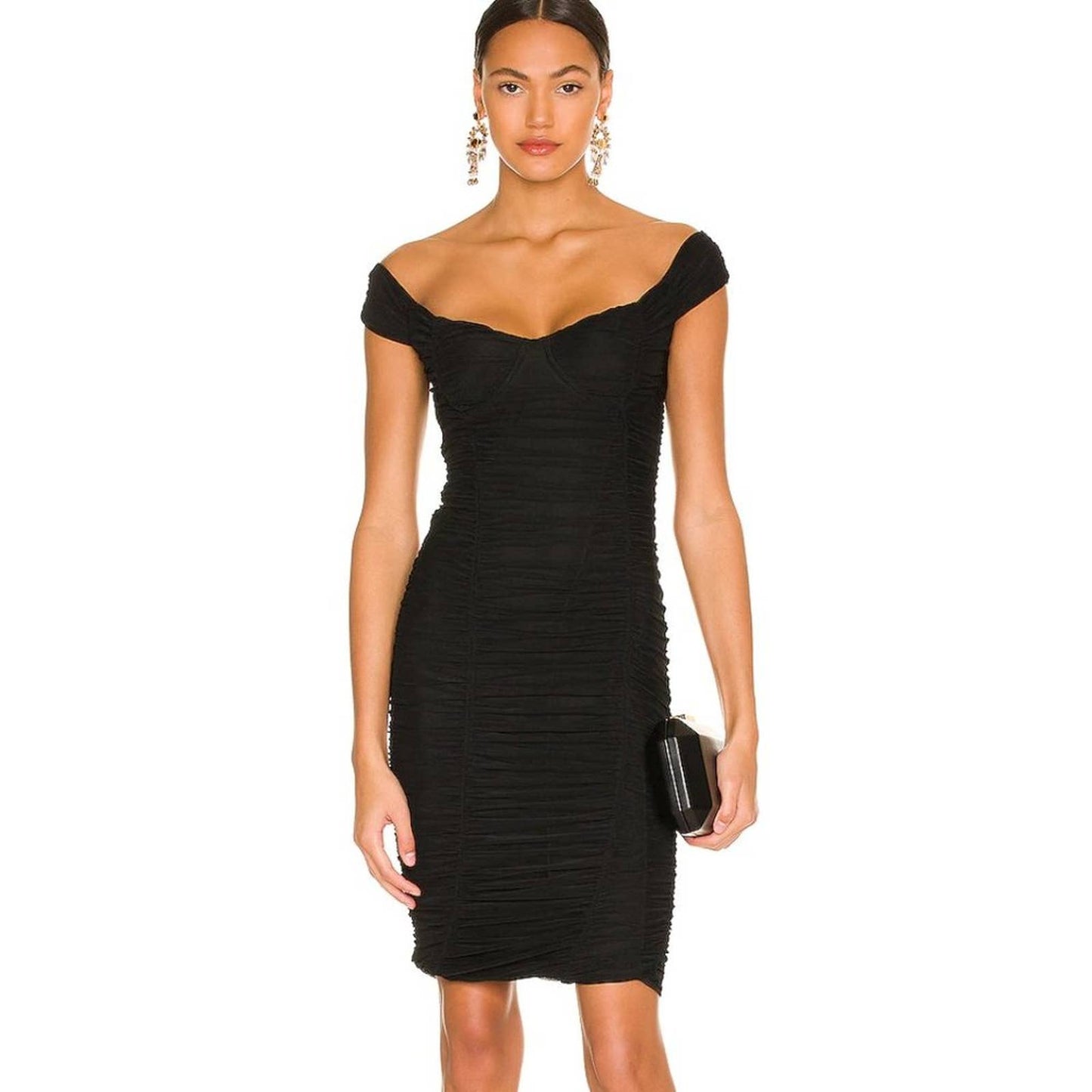 NEW ASTR the Label Bradbury Dress XS Black Mini Midi Cocktail Off Shoulder