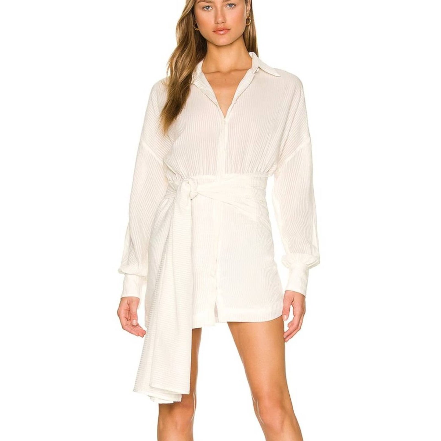 Atoir Ava Mini Dress in Natural Cream White Long Sleeve Shirt Dress Large L