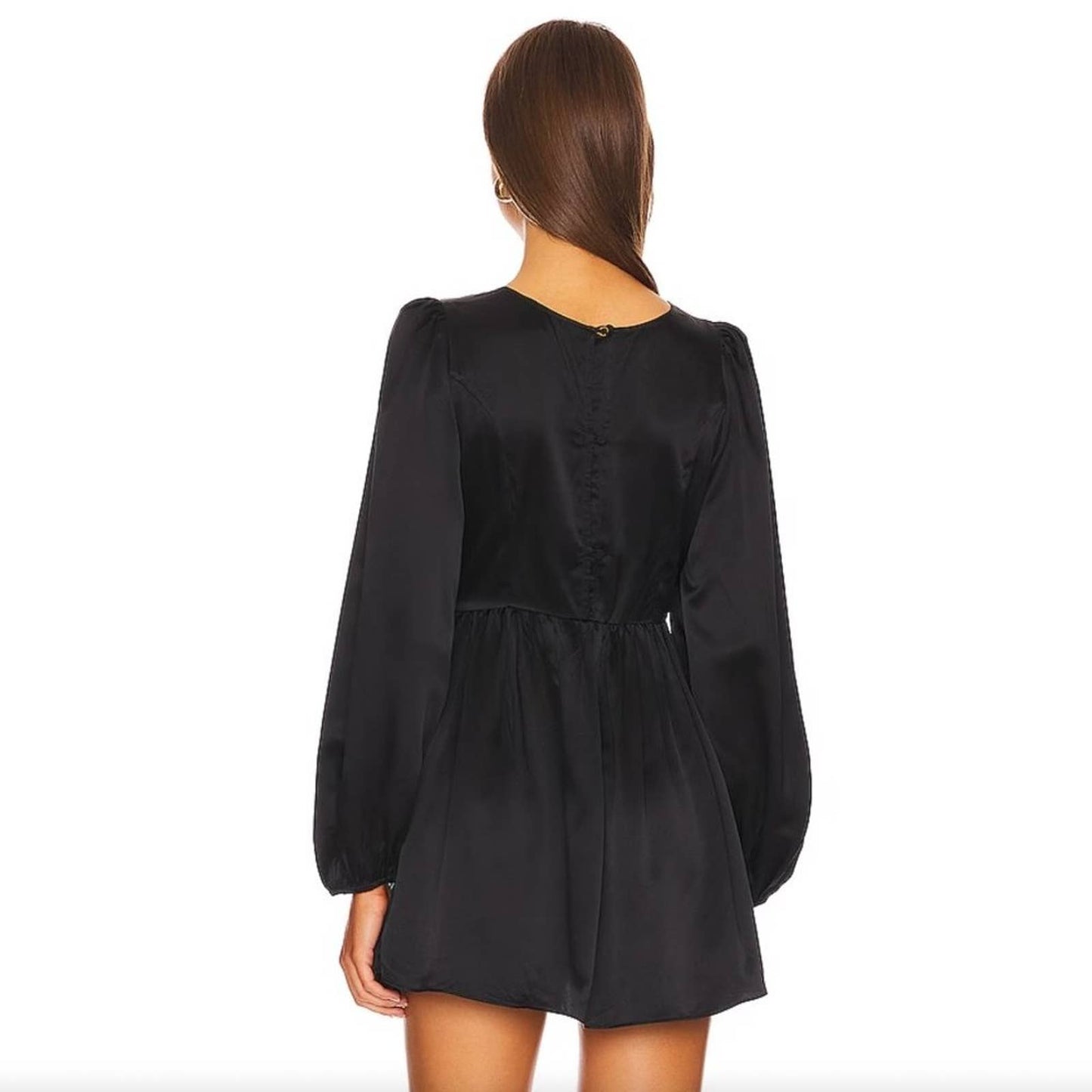 NEW LoveShackFancy Garcia Mini Dress Black Satin Long Sleeve 8 Love Shack Fancy