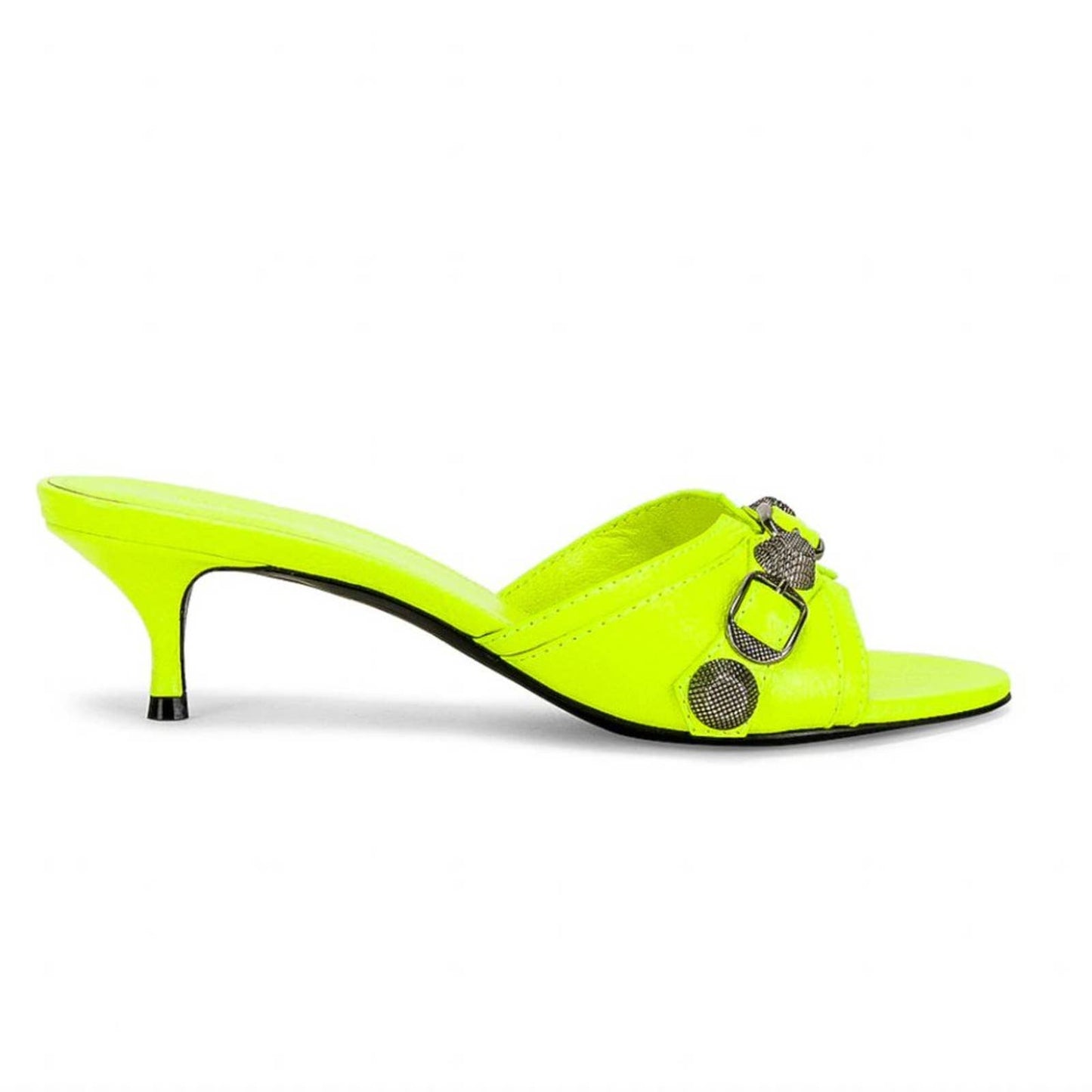 NEW Balenciaga Cagole Mules Fluo Yellow & Palladium Neon Green Sandal Heels 41