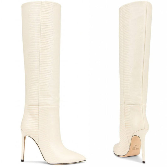 NEW Paris Texas Embossed Lizard 105 Stiletto Boot Vanilla Cream White Snake 38.5