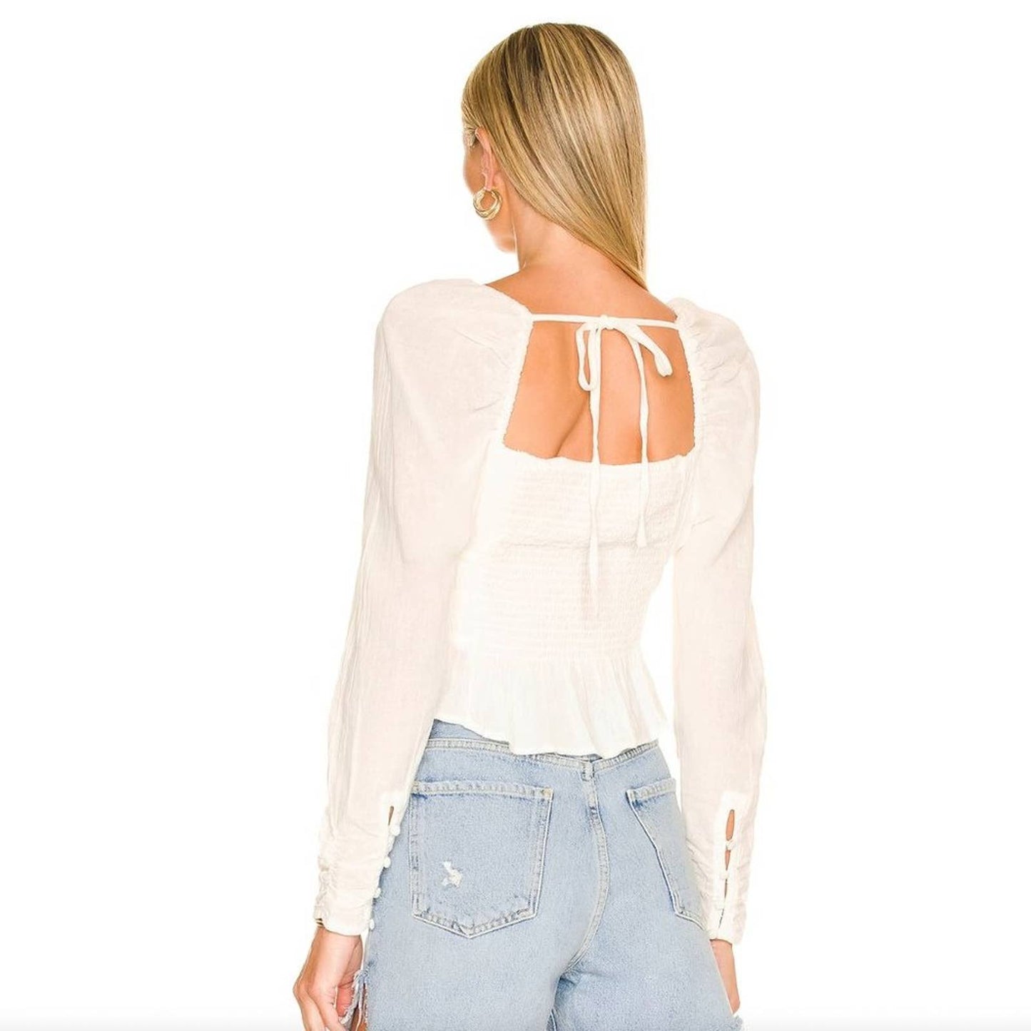 NEW Free People Chloe Top in White Long Sleeve Blouse Small S