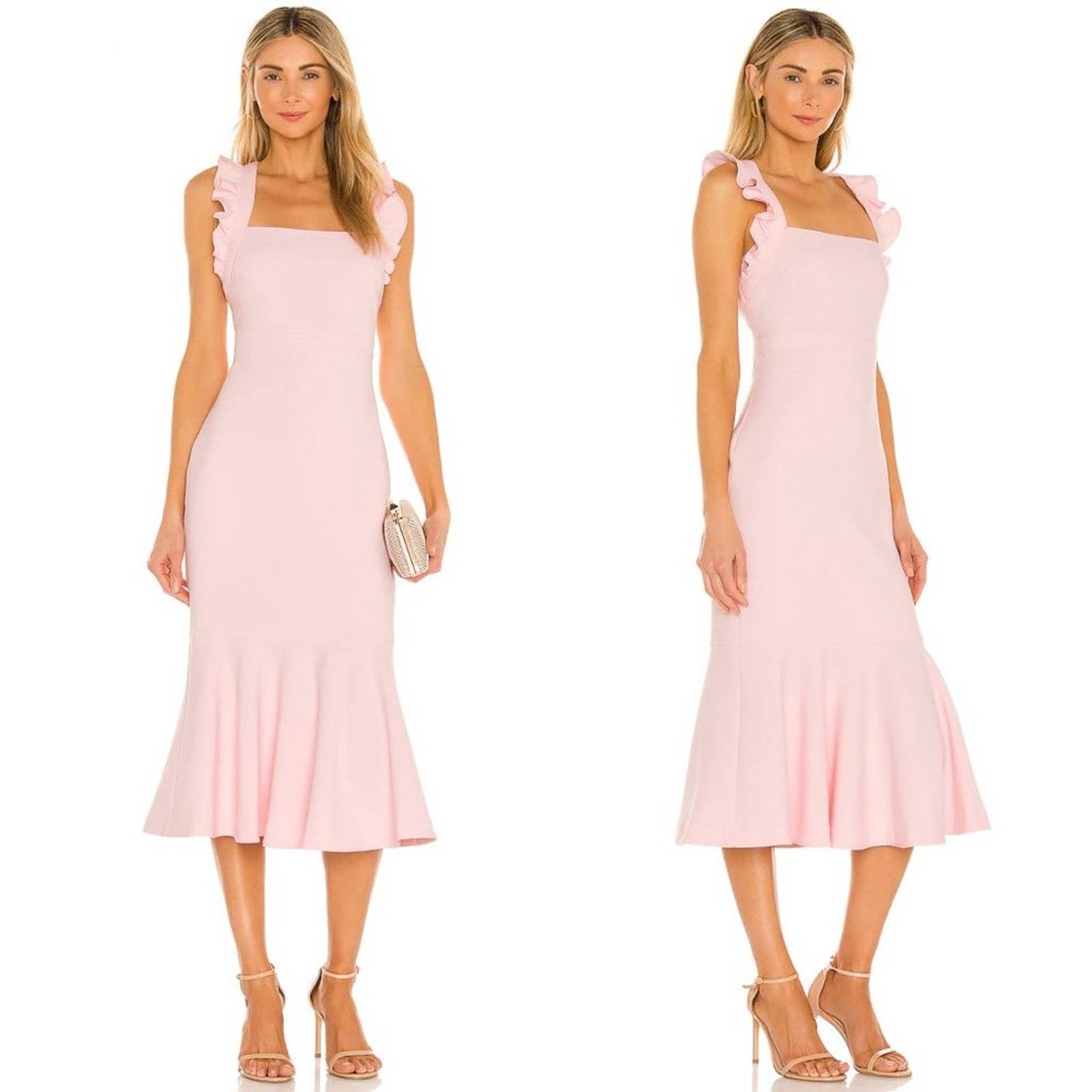 NEW LIKELY Hara Midi Dress in Rose Shadow Light Pink Classy Casual 8