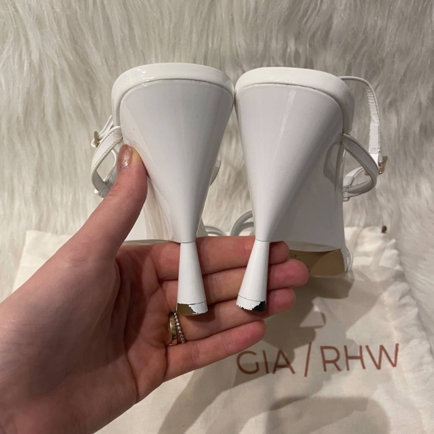 GIA BORGHINI x RHW Strappy Sandal White Patent Heeled Wedge Heels 41 / 11