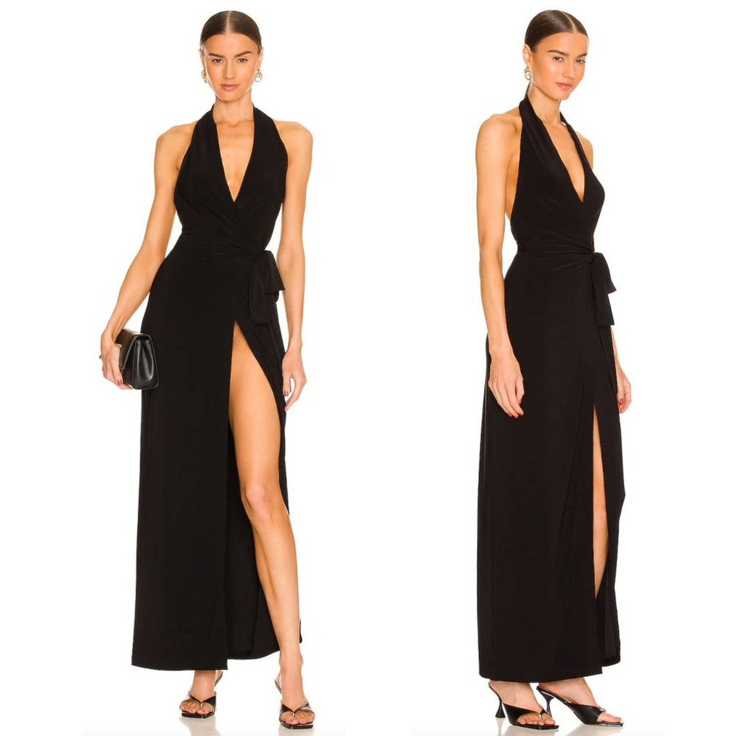 NEW Norma Kamali Halter Wrap Straight Gown in Black Formal Backless Maxi Dress