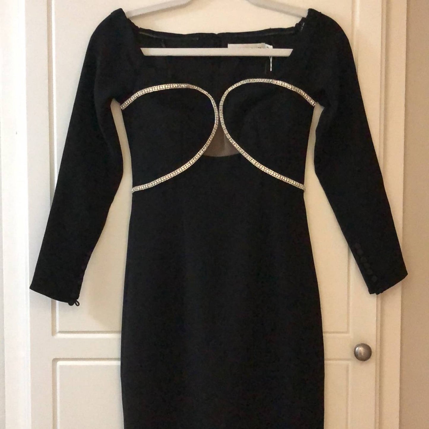 NEW self-portrait Off Shoulder Heavy Crepe Midi Dress in Black Long Sleeve 0 XS