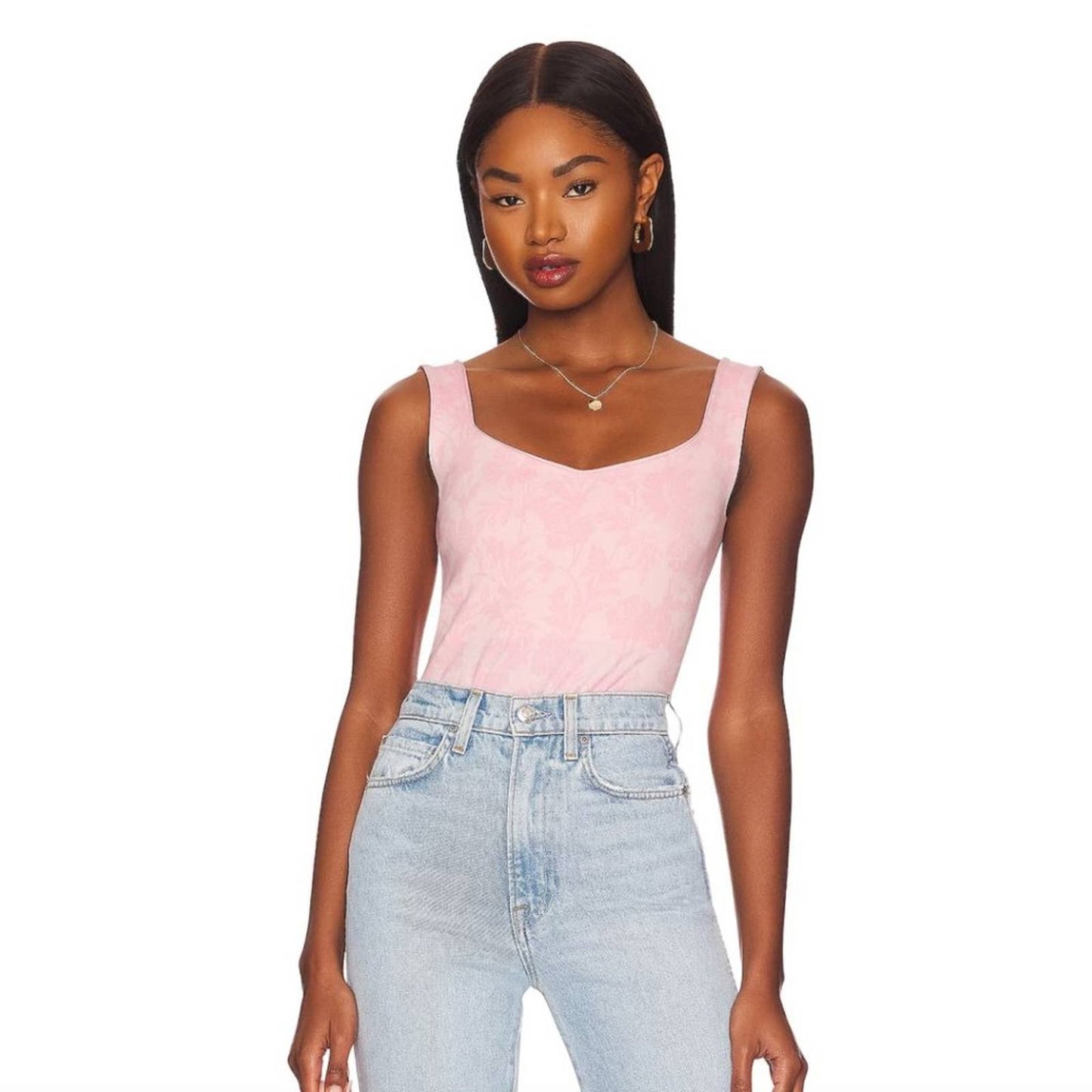 NEW Free People Printed Clean Lines Bodysuit in Bubble Bath Combo Pink Tank Top