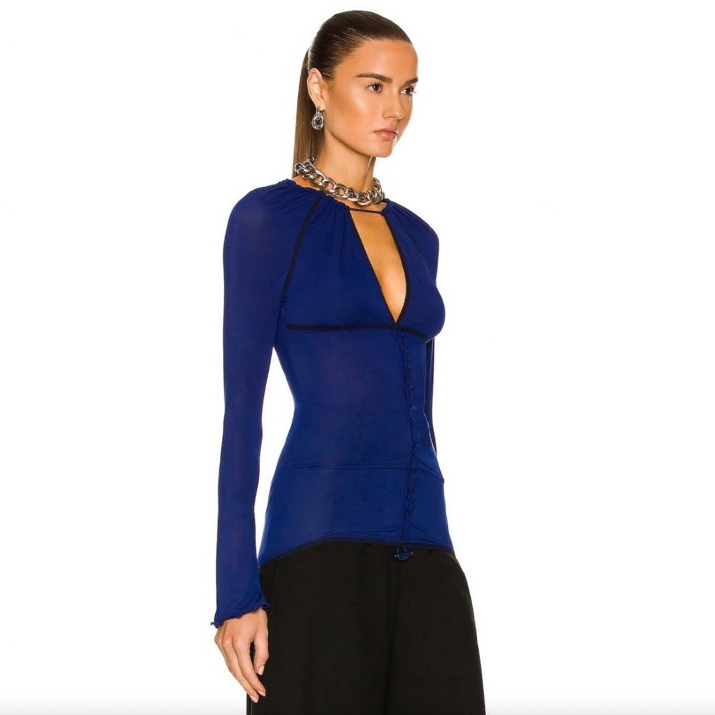 NEW Stella McCartney Long Sleeve Top in Dark Blue Royal V Neck 34 / 0 / XS