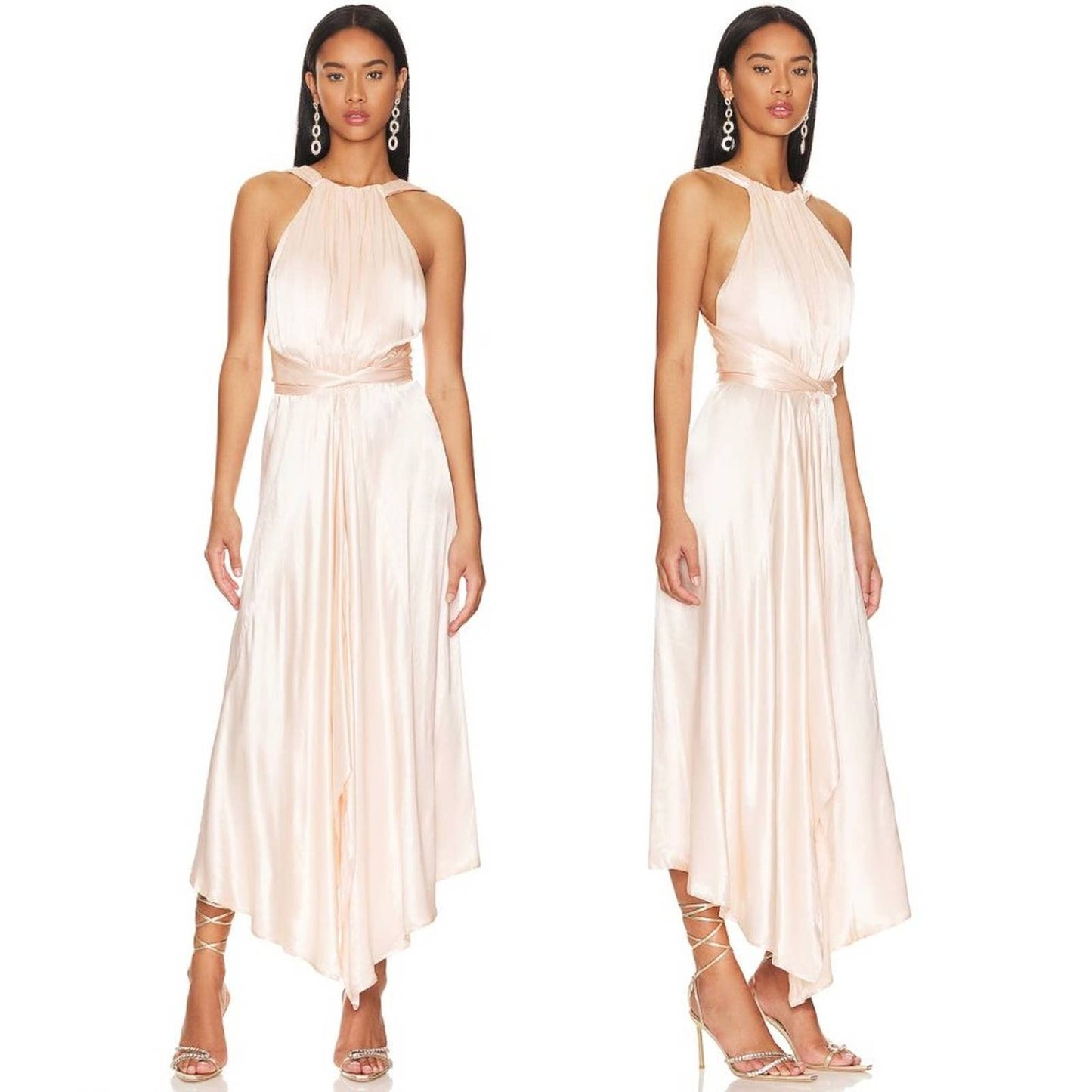 NEW Sabina Musayev Natti Midi Dress in Nude Pink Cream Silk Formal Small