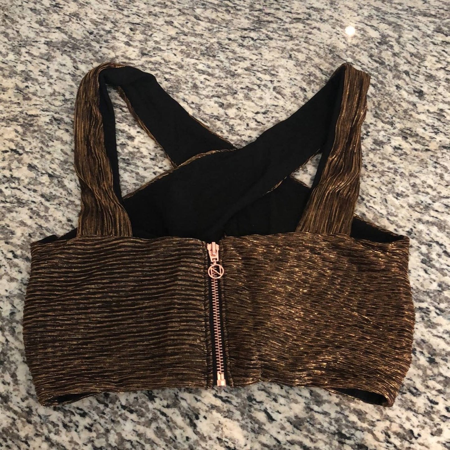 NEW Nookie Alchemy Crop Top Rust Copper Brown Gold Black Metallic Cutout Small S