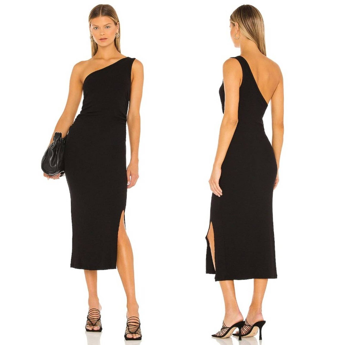 NEW LNA Ariel Tank Dress in Black Midi One Shoulder Bodycon Medium M