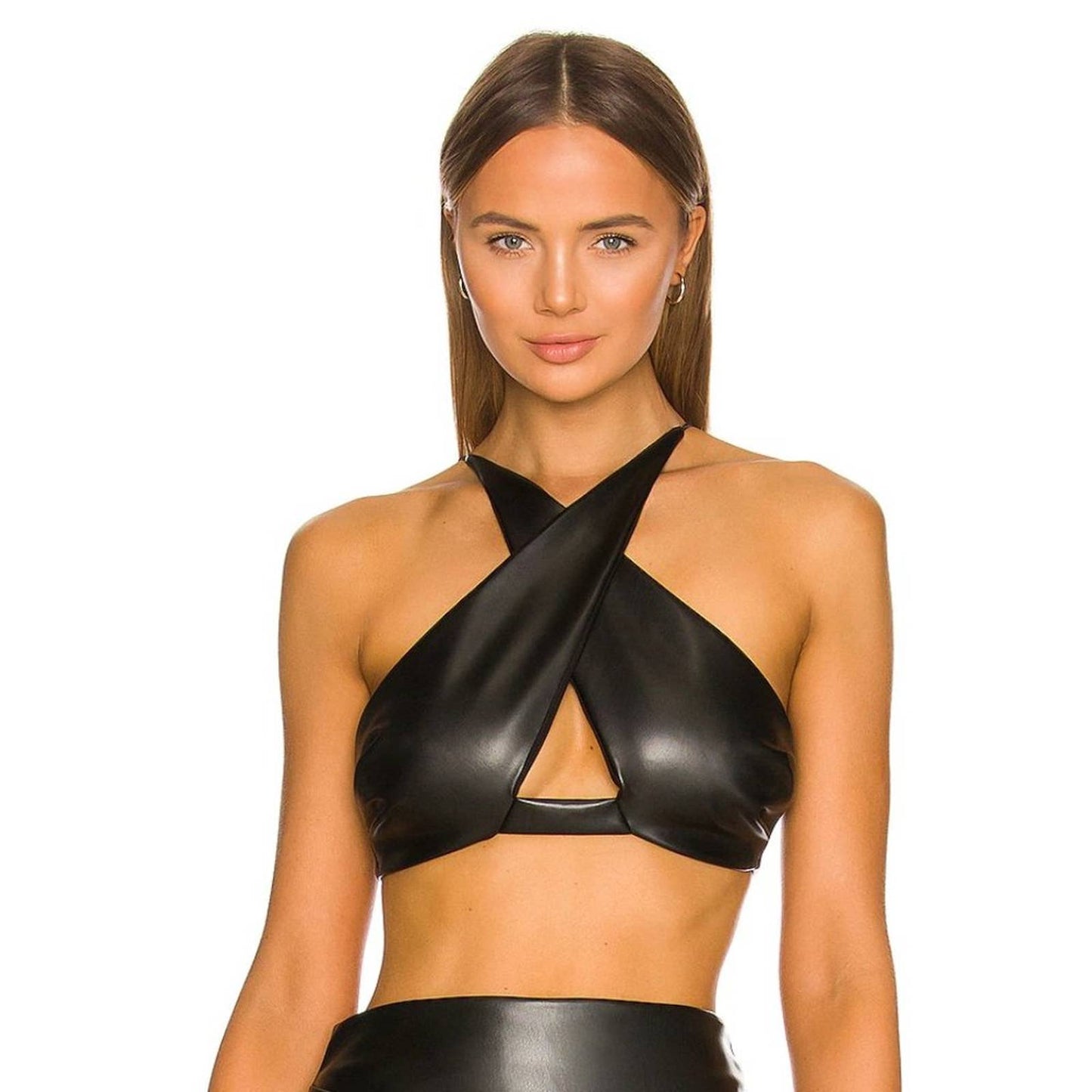 NEW Nookie Alexia Crop Top in Black Vegan Leather Large L