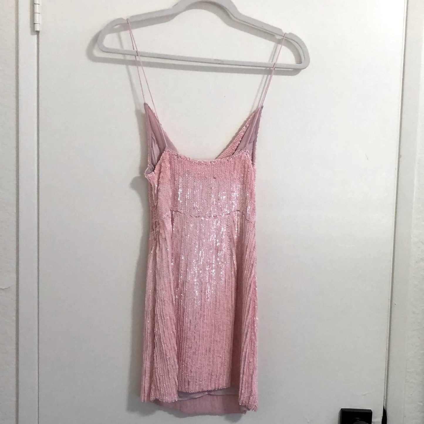 NEW retrofete Jill Mini Dress in Light Pink Marshmallow Sequin Glitter Small S