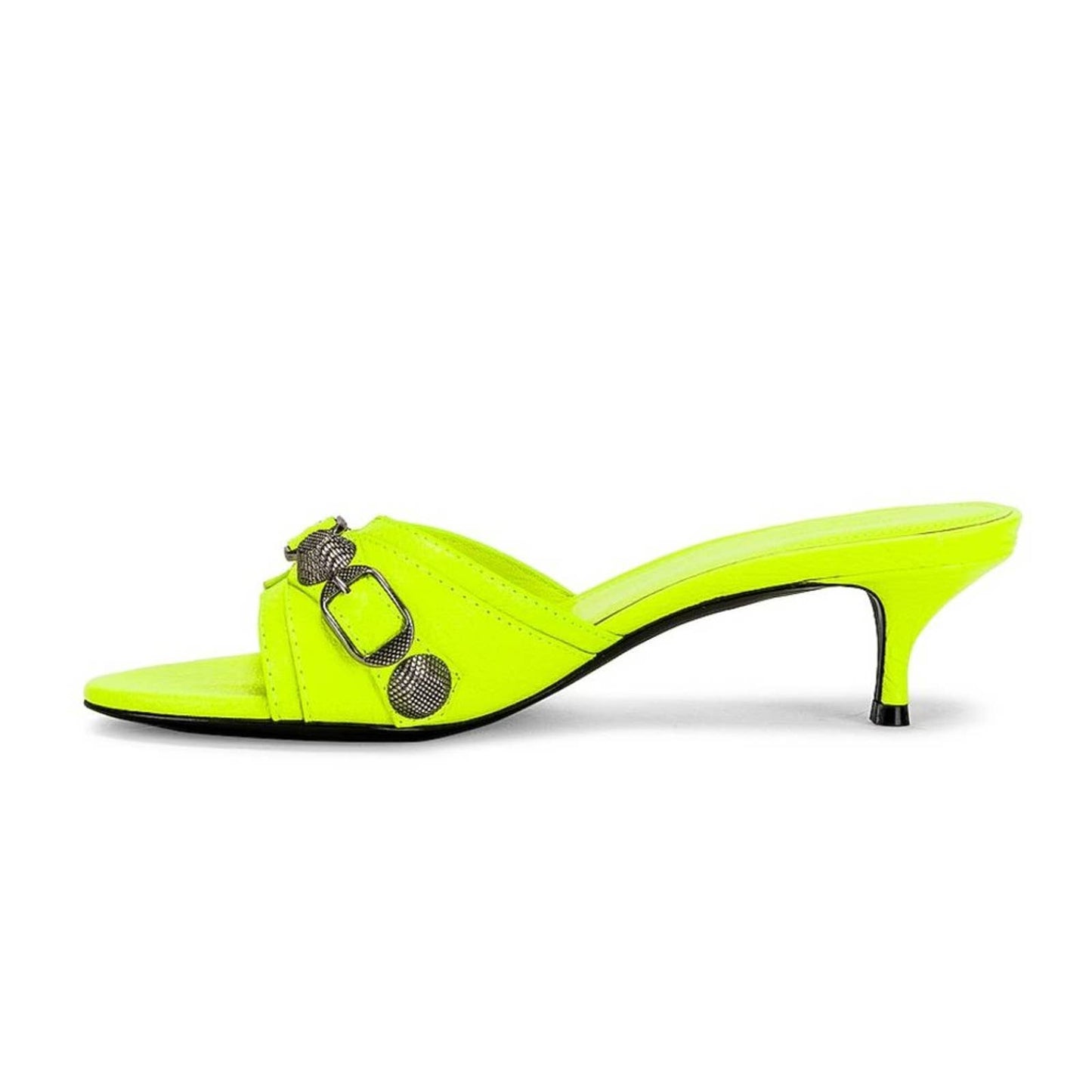 NEW Balenciaga Cagole Mules Fluo Yellow & Palladium Neon Green Sandal Heels 41