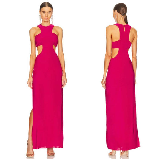 NEW MISA Los Angeles x REVOLVE Angeles Lyra Maxi Dress Fuchsia Pink Red Cutout. XS