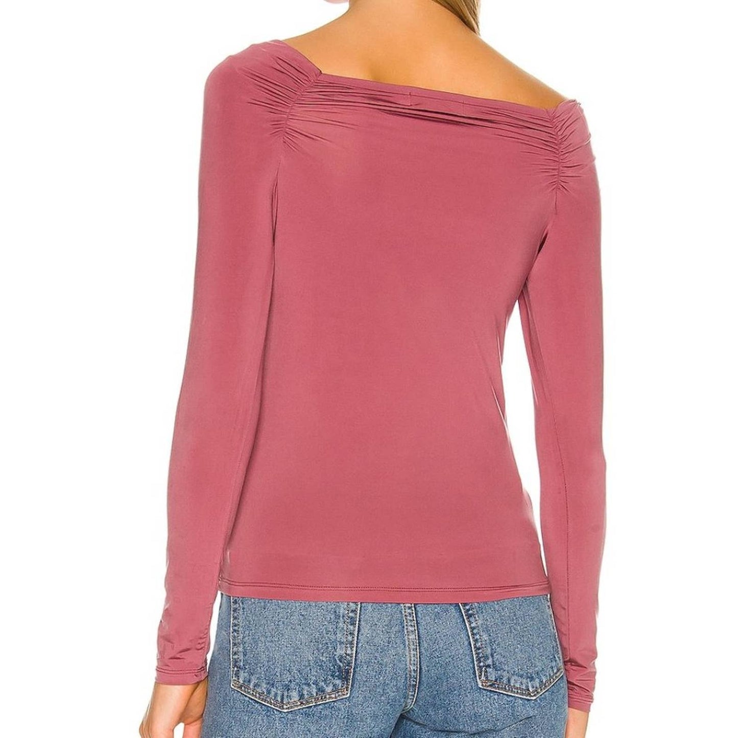 NEW JONATHAN SIMKHAI STANDARD Ishani Slinky Jersey Long Sleeve Twist Top Plum S