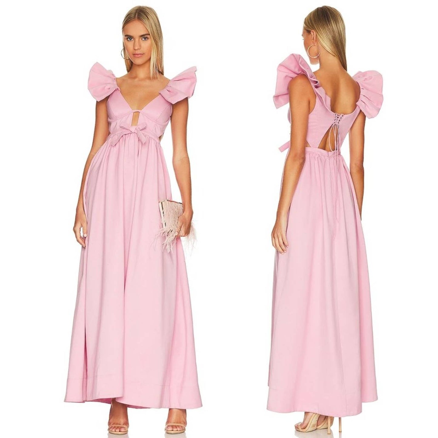 NEW For Love & Lemons Miriam Maxi Dres in Pink Sundress Sun Dress Small S