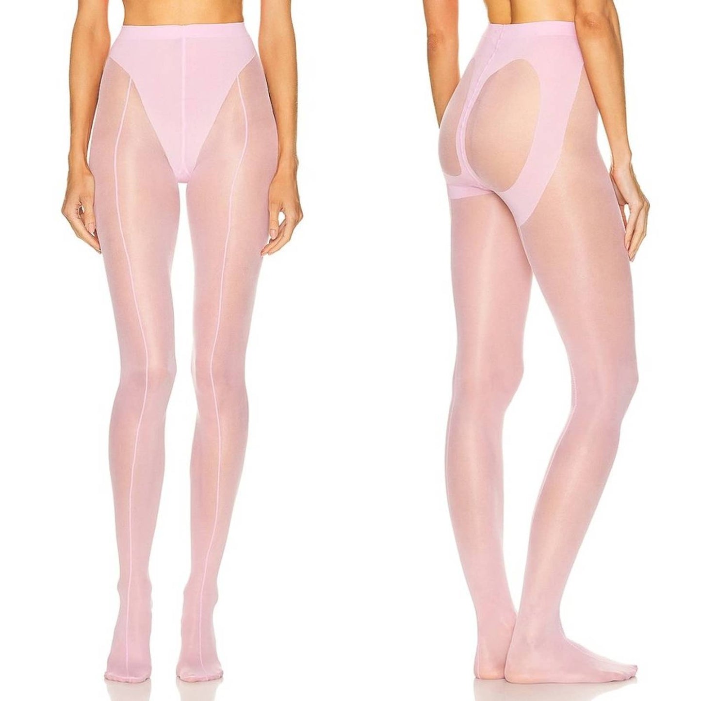 NEW Wolford x Mugler A Tight in Light Pink Line Hosiery Tights Leggings - XS