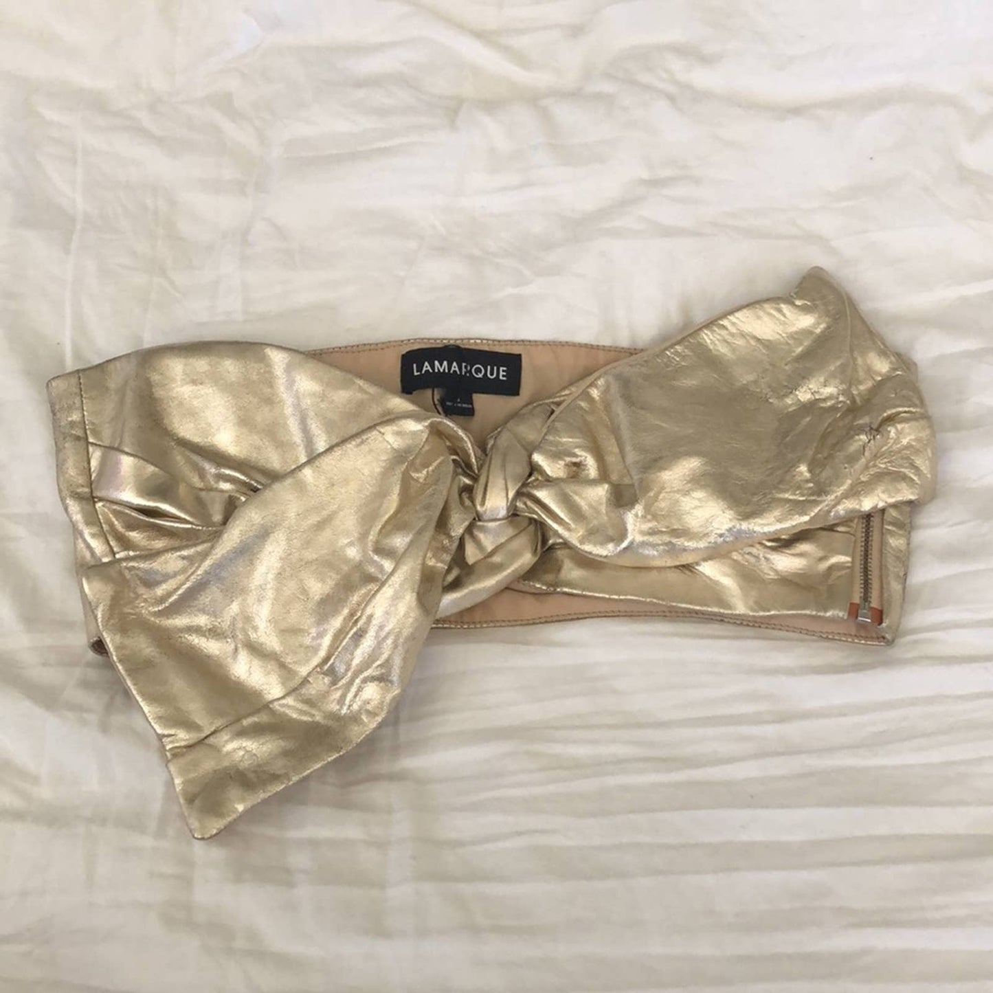 LAMARQUE Padma Crop Top in Gold Metallic Strapless Bandeau Small S