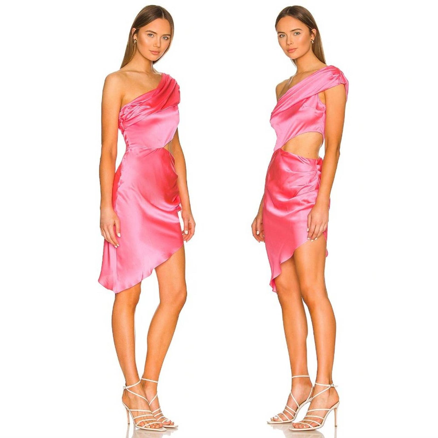 Amanda Uprichard Marilyn Dress in Pink Ribbon Silk Satin Midi Gown Medium M