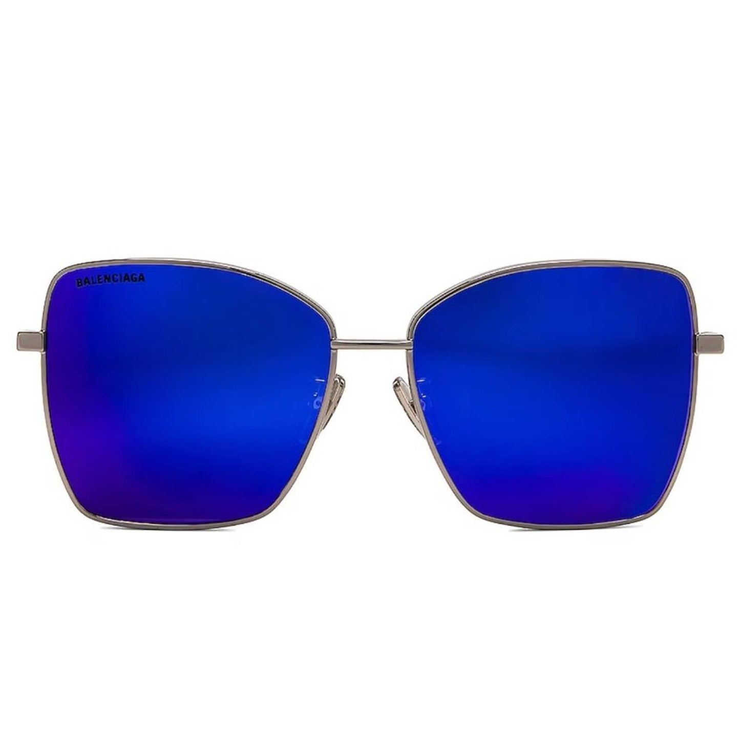 Balenciaga Trim Square Sunglasses in Ruthenium Blue Silver Oversized Sun Glasses