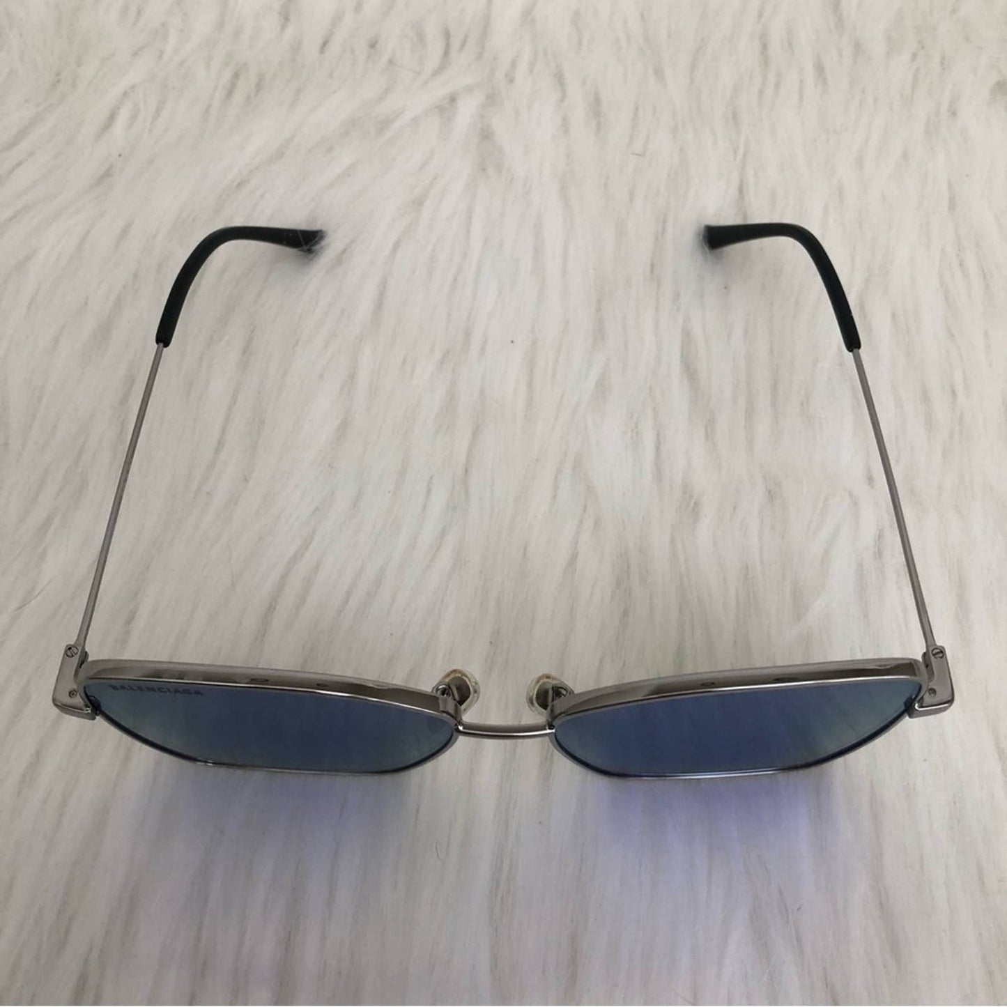 Balenciaga Trim Square Sunglasses in Ruthenium Blue Silver Oversized Sun Glasses