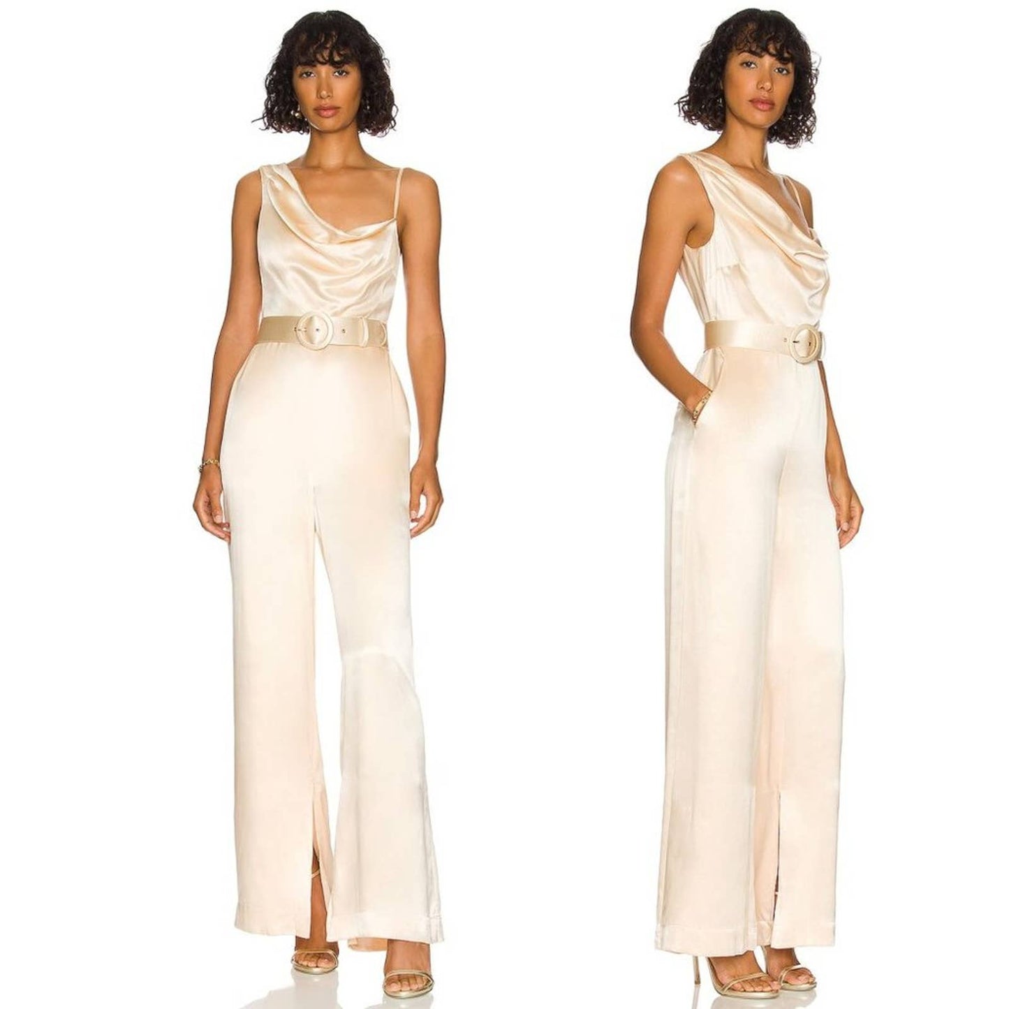 NEW NICHOLAS Vera Jumpsuit in Ricotta Cream White Silk Satin Bridal Wedding 0 XS