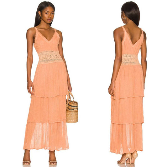 NEW Jen's Pirate Booty Heart Of Gold Maxi Dress in Clay Orange Gauze Large L