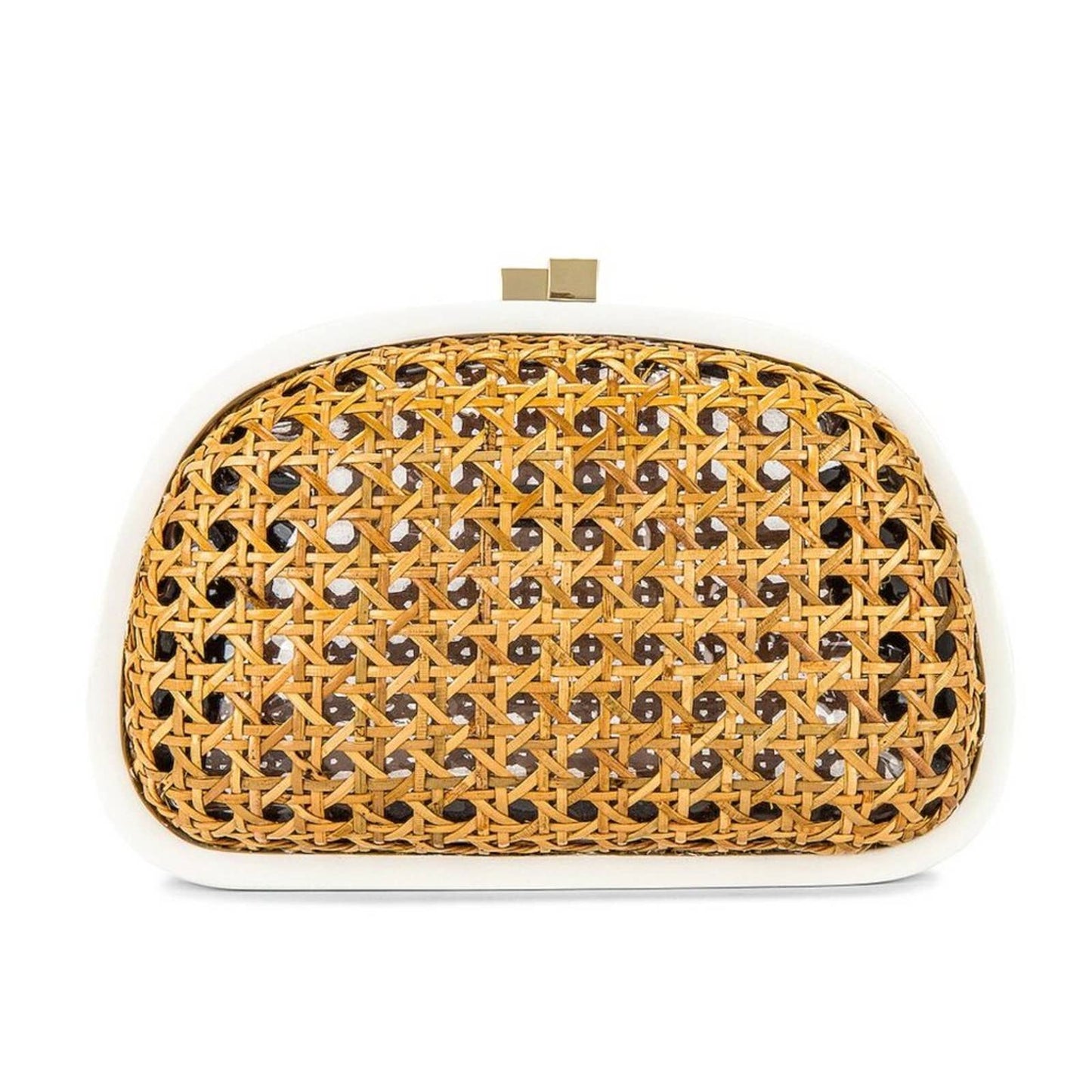 Serpui Mia Clutch in White & Brown Straw Crossbody Chain Bag