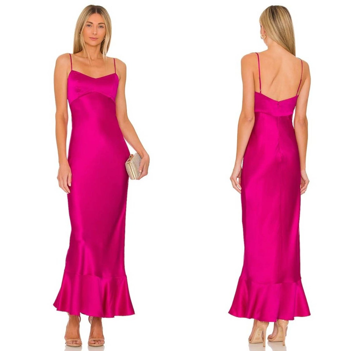 NEW SALONI Mimi Maxi Dress in Berry Pink Purple Silk Satin Gown 4 Small 8