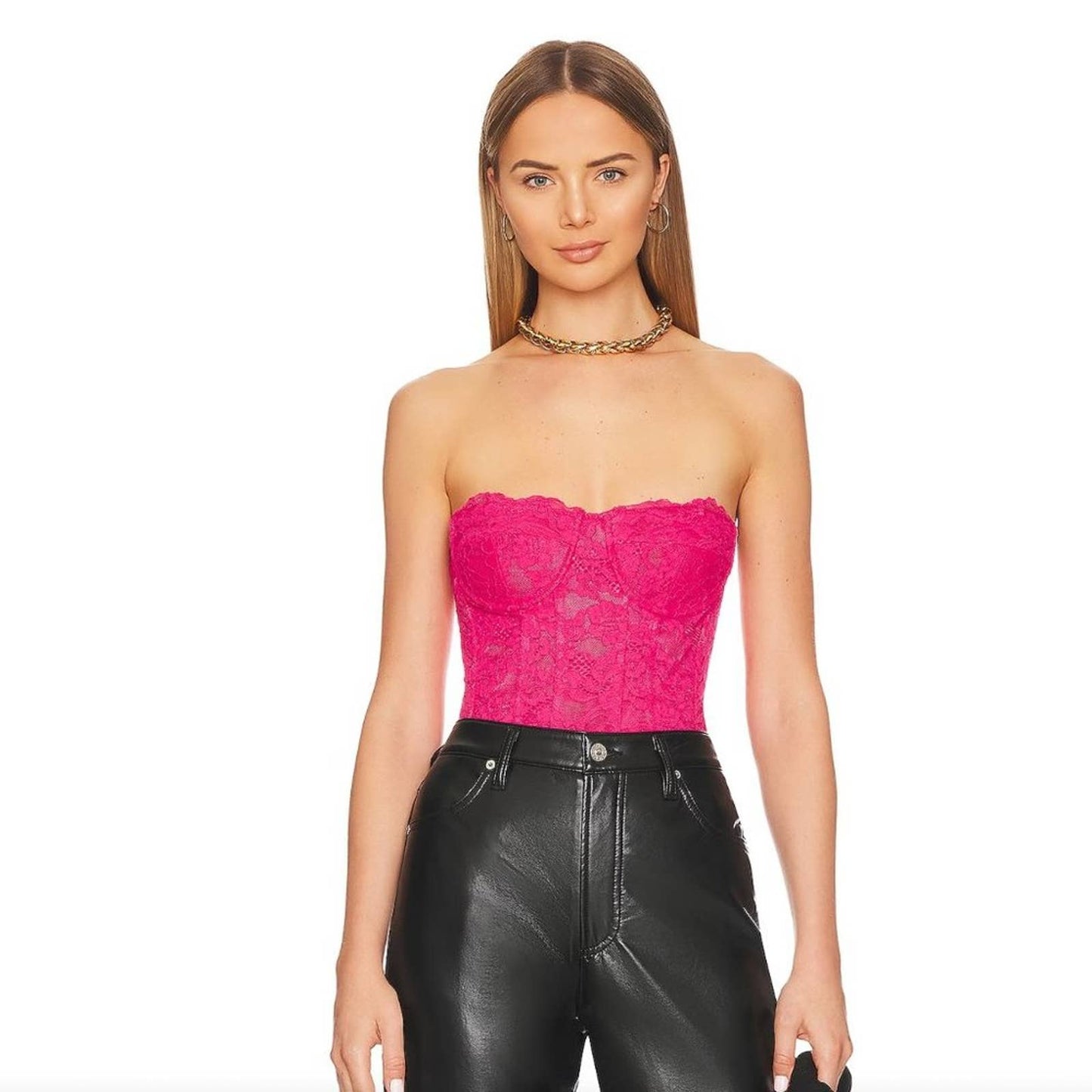 NEW Bardot Oskar Bodysuit in Hot Pink Lace Strapless Corset Bustier Top 2 XS