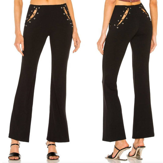 NEW Miaou Ryder Flare Pant in Black Lace Up Cutout Medium