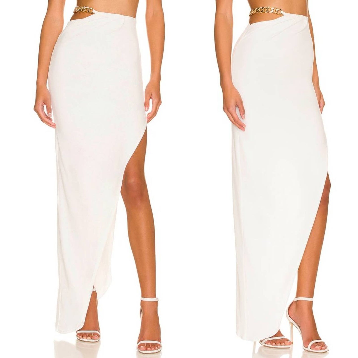 NEW Nookie Alyssa Chain Maxi Skirt in Ivory White Gold Slit Small S