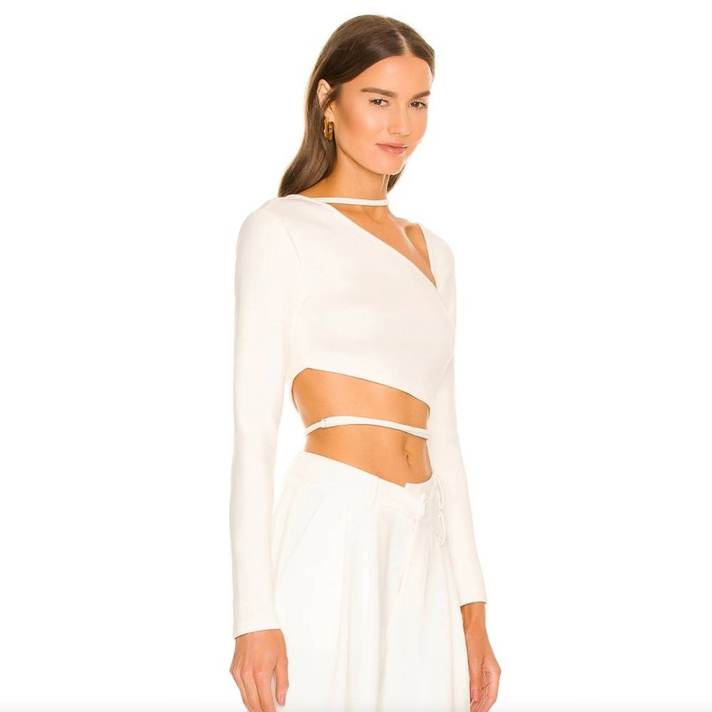 NEW Atoir Promise Me Crop Top in Ivory White Long Sleeve Cutout Cut Out XS