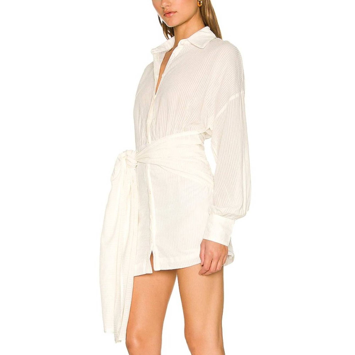 Atoir Ava Mini Dress in Natural Cream White Long Sleeve Shirt Dress Large L