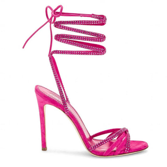 Paris Texas Holly Nicole Lace Up Heeled Sandal in Hot Pink Ruby Heels 37 / 7