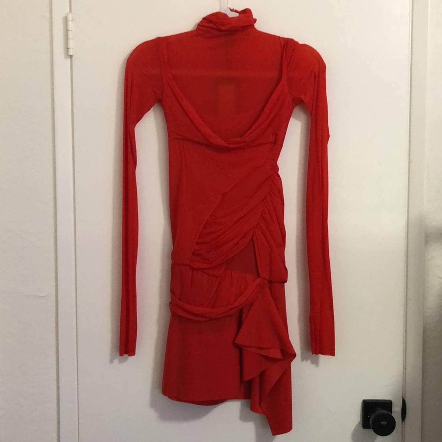 NEW Mugler Stretch Layered Mini Dress in Red Long Sleeve Turtleneck 36 / 4