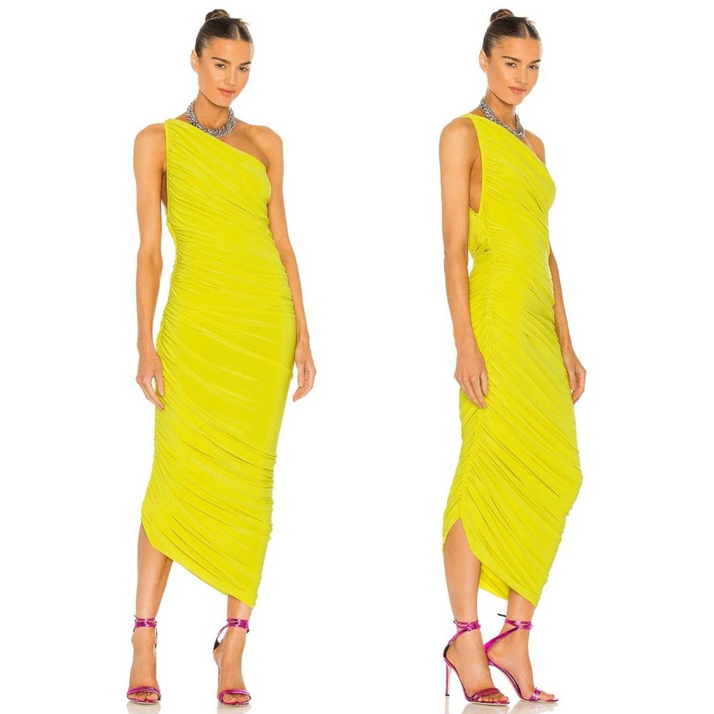 NEW Norma Kamali REVOLVE Diana Gown Spring Green Neon Yellow Midi Dress Small S