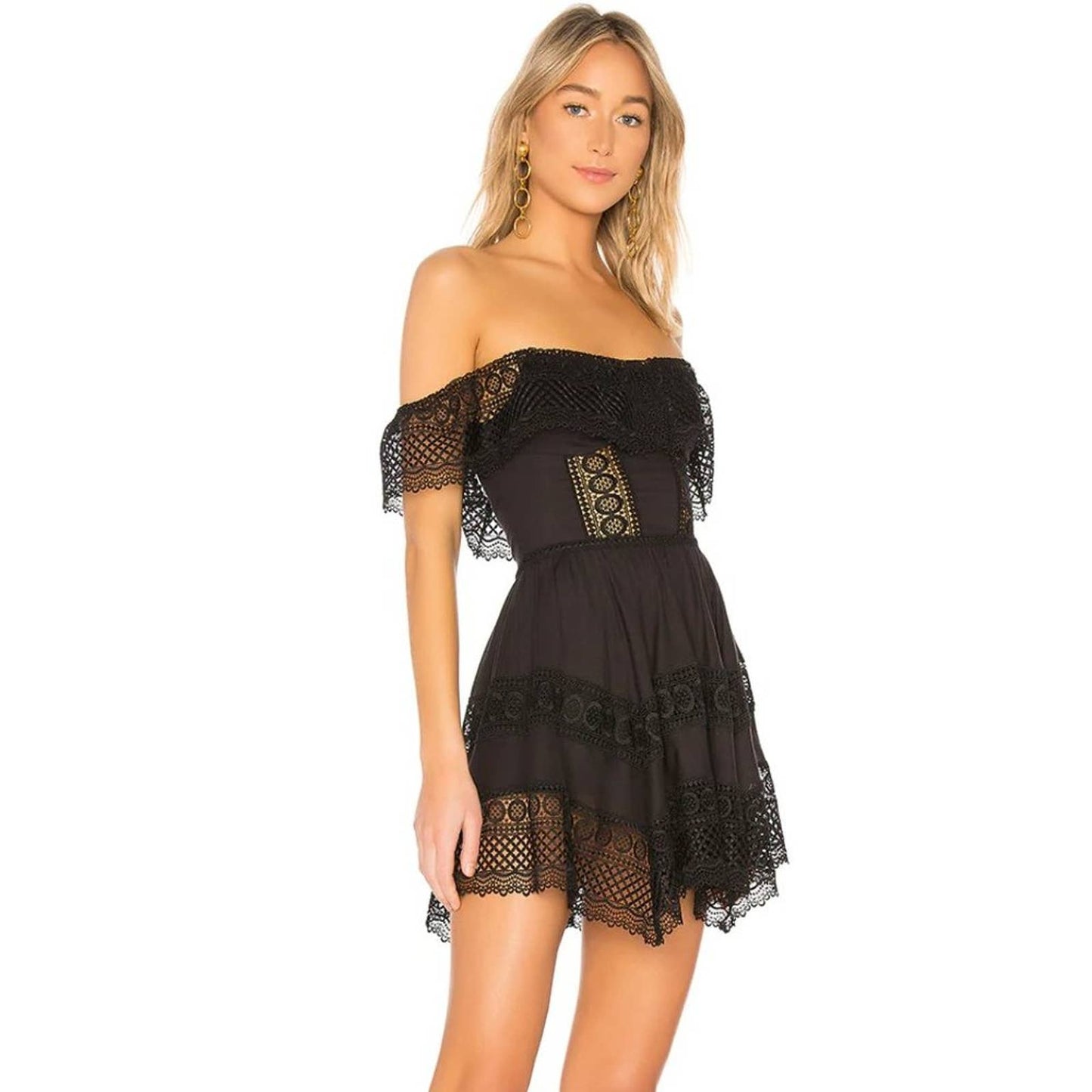 NEW Charo Ruiz Ibiza Vaiana Mini Dress in Black Lace Off the Shoulder Small S