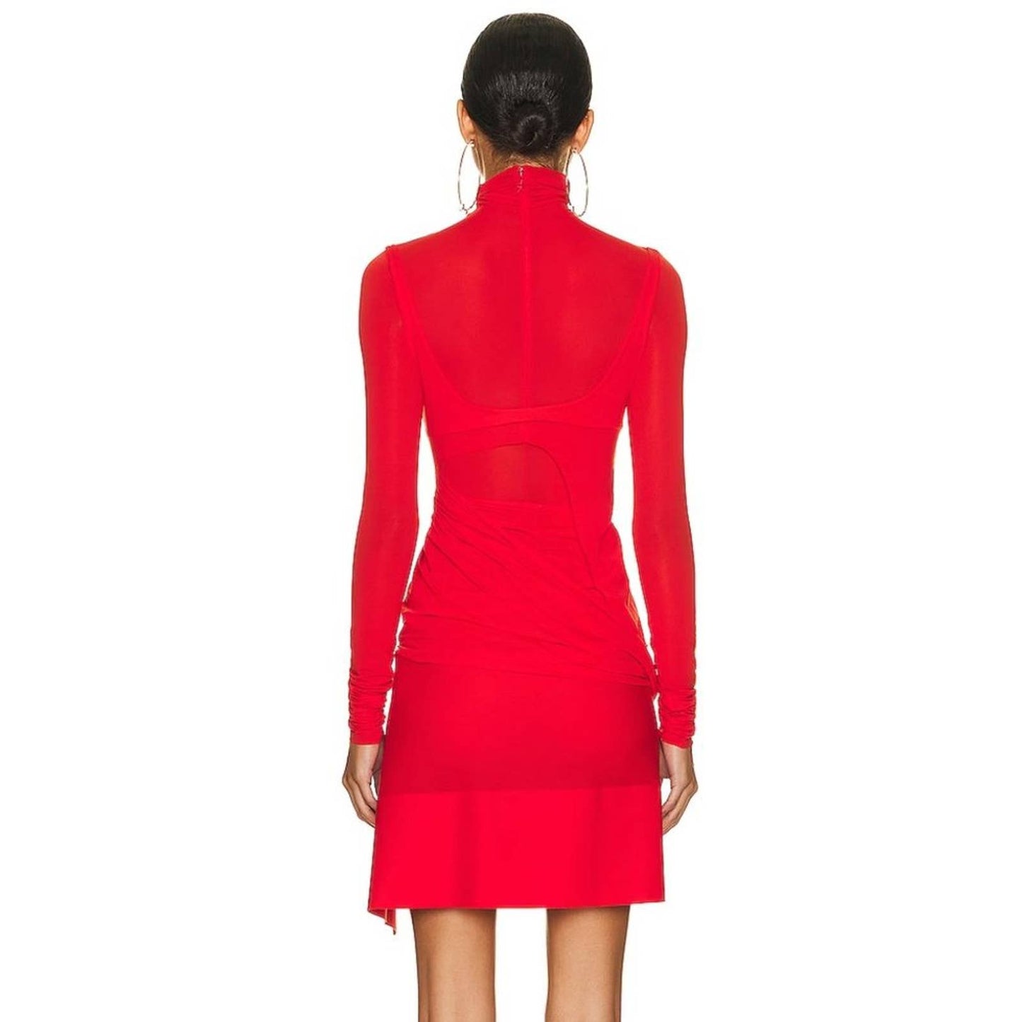 NEW Mugler Stretch Layered Mini Dress in Red Long Sleeve Turtleneck 36 / 4