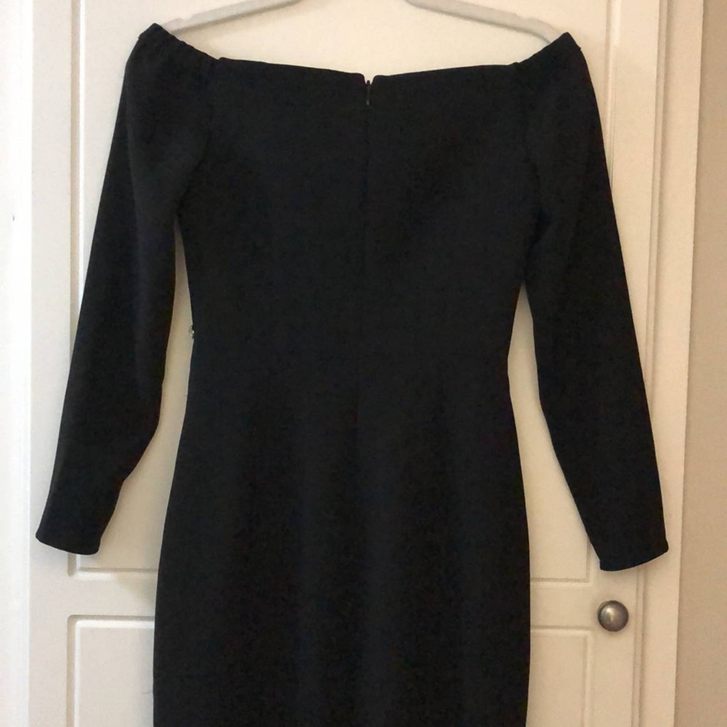 NEW self-portrait Off Shoulder Heavy Crepe Midi Dress in Black Long Sleeve 2