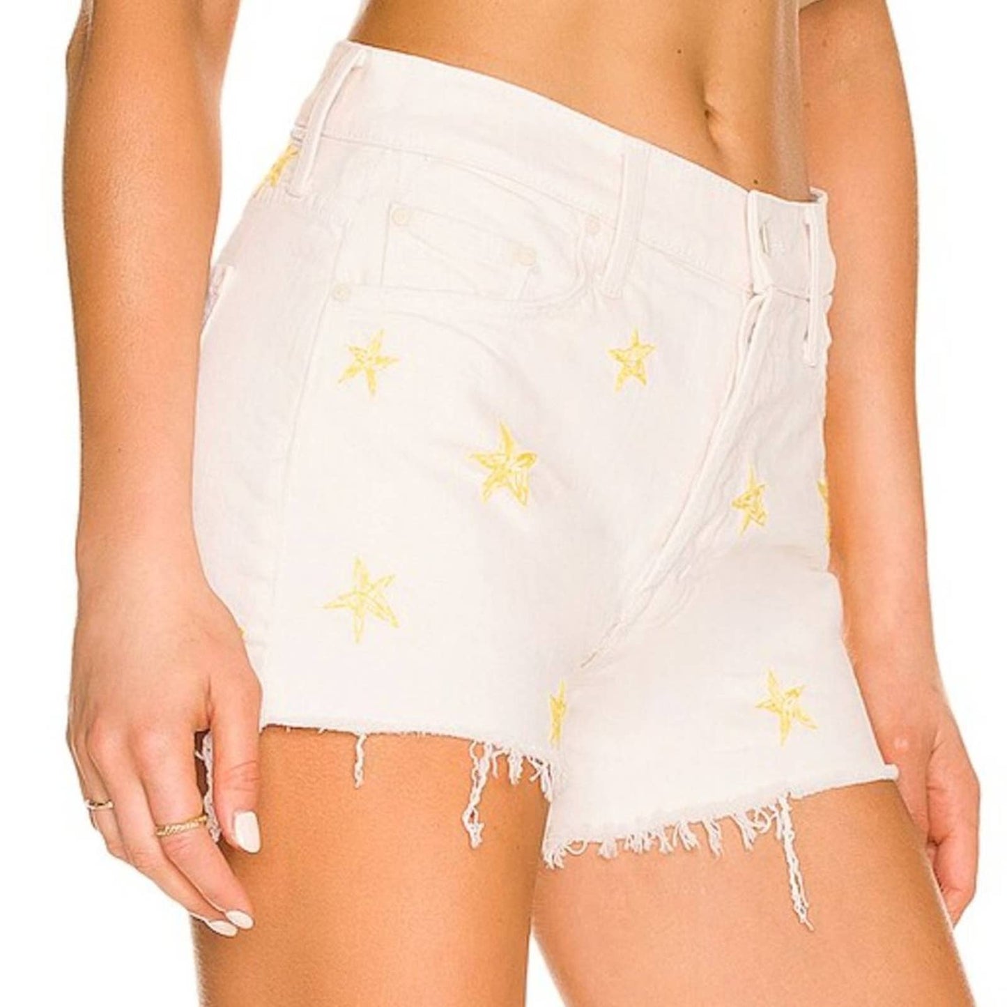 NEW MOTHER 27 The Tomcat Kick Fray Short Shoot for The Stars White Cotton Denim